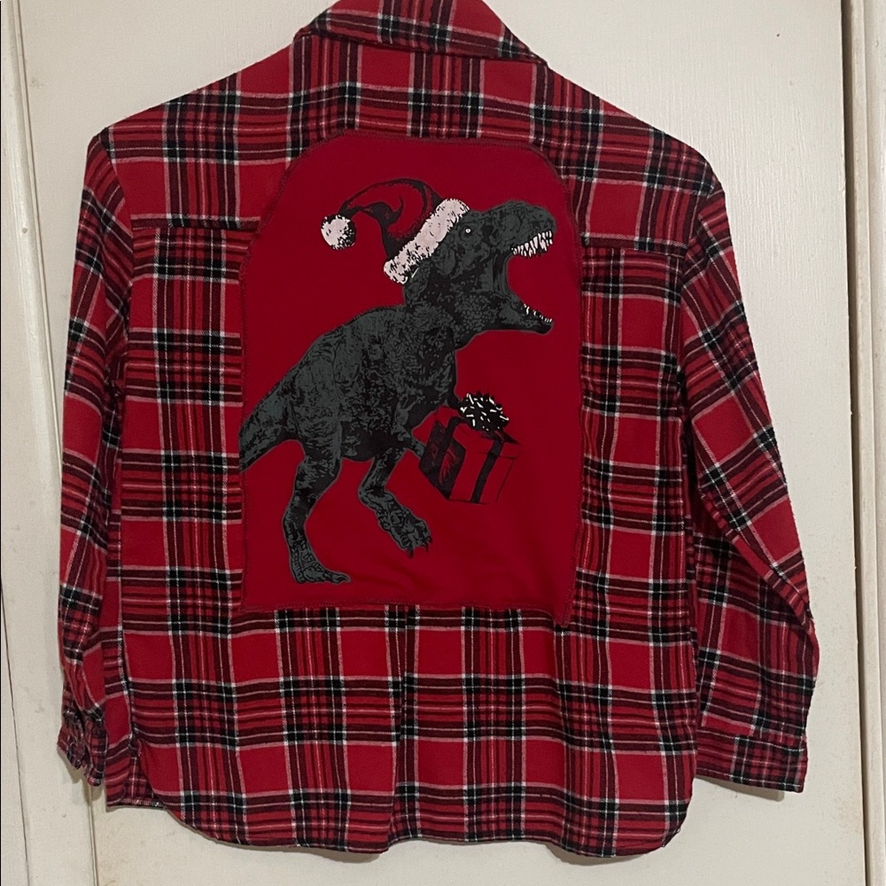 J for Justify Red Plaid Kids Shirt with Festive Dinosaur